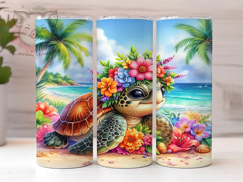 Sea Turtle 20 oz Skinny Tumbler Sublimation Design, Straight & Tapered Tumbler Png, Ocean Beach Tumbler Png, Digital Download PNG Sublimation Lara' s Designs 