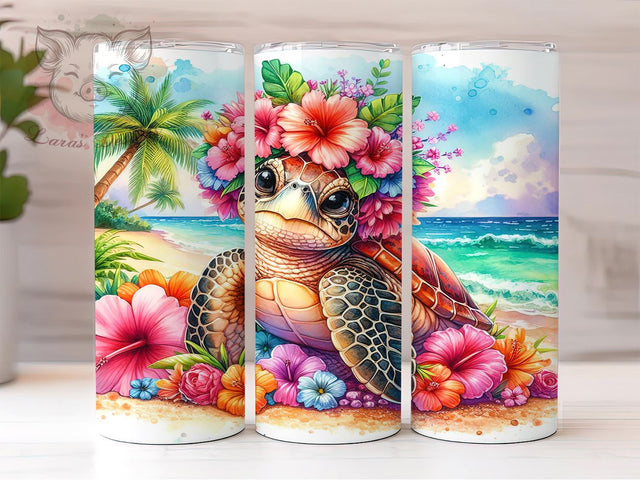 Sea Turtle 20 oz Skinny Tumbler Sublimation Design, Straight & Tapered Tumbler Png, Ocean Beach Tumbler Png, Digital Download PNG Sublimation Lara' s Designs 