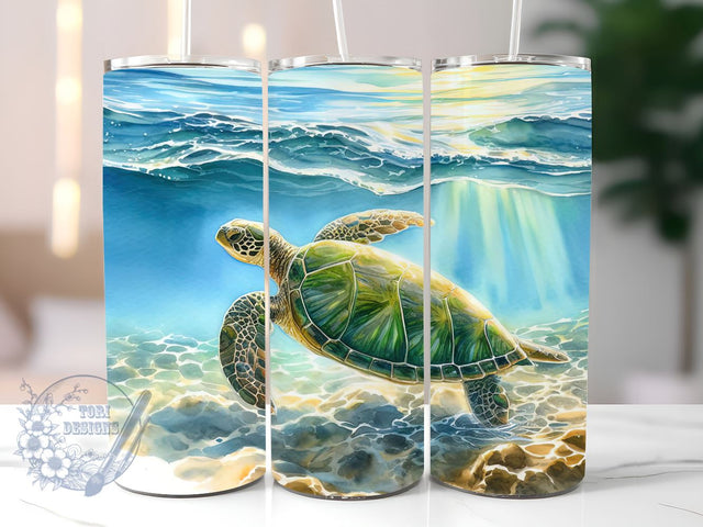 Sea Turtle 20oz Skinny Tumbler, durable tumbler, leak-proof tumbler, turtle gift, turtle collection, sea turtle drinkware Sublimation ToriDesigns 