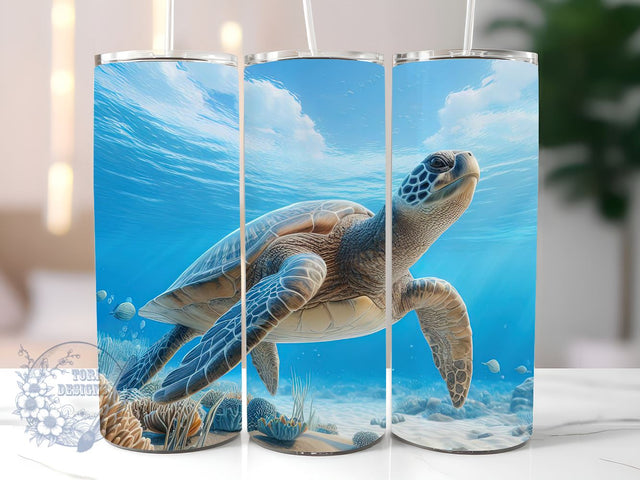Sea Turtle 20oz Skinny Tumbler, durable tumbler, leak-proof tumbler, turtle gift, turtle collection, sea turtle drinkware Sublimation ToriDesigns 
