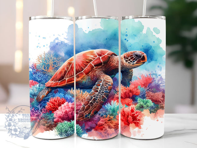 Sea Turtle 20oz Skinny Tumbler, durable tumbler, leak-proof tumbler, turtle gift, turtle collection, sea turtle drinkware Sublimation ToriDesigns 
