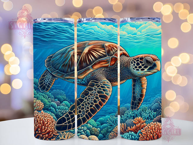 Sea Turtle 20oz Skinny Tumbler Sublimation Design, Straight & Tapered Tumbler Wrap PNG, Instant Download Commercial Use, Ocean Sea Turtle Tumbler PNG Sublimation SvggirlplusArt 