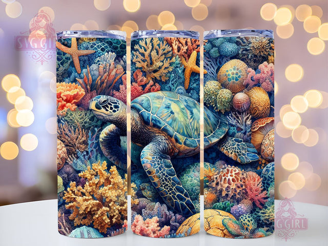 Sea Turtle 20oz Skinny Tumbler Sublimation Design, Straight & Tapered Tumbler Wrap PNG, Instant Download Commercial Use, Ocean Sea Turtle Tumbler PNG Sublimation SvggirlplusArt 