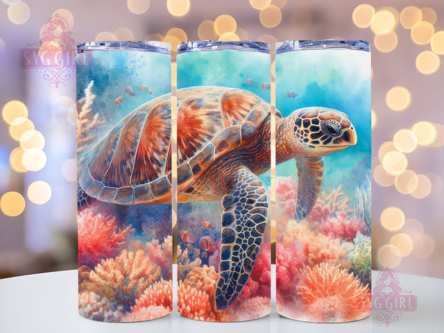 Sea Turtle 20oz Skinny Tumbler Sublimation Design, Straight & Tapered Tumbler Wrap PNG, Instant Download Commercial Use, Ocean Sea Turtle Tumbler PNG Sublimation SvggirlplusArt 