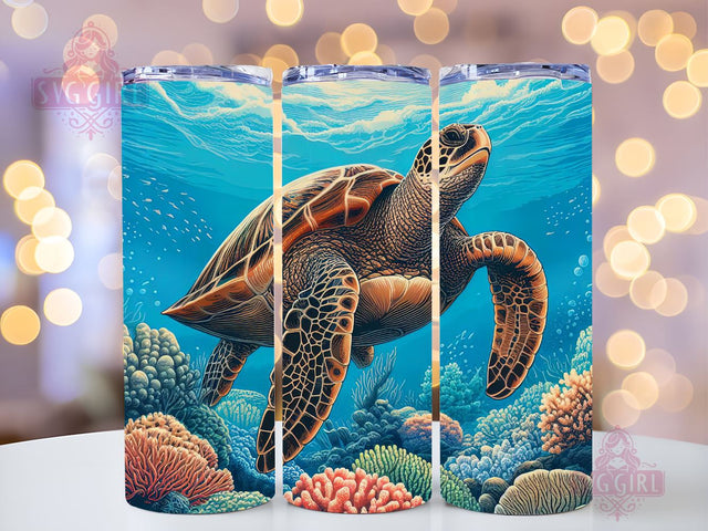 Sea Turtle 20oz Skinny Tumbler Sublimation Design, Straight & Tapered Tumbler Wrap PNG, Instant Download Commercial Use, Ocean Sea Turtle Tumbler PNG Sublimation SvggirlplusArt 