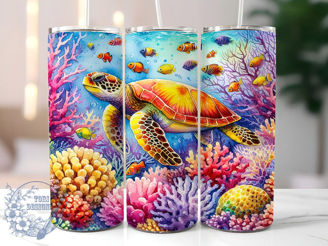 Sea Turtle 20oz Skinny Tumbler, Summer Vibes Tumbler Png, Straight & Tapered Tumbler Wrap, Instant Digital Download Sublimation ToriDesigns 