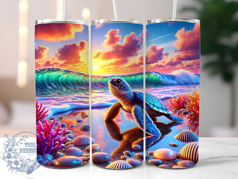 Sea Turtle 20oz Tumbler, Ocean Life Tumbler, 20oz Wrap, Sublimation Tumbler, Marine Animal Gift, Coastal Decor Tumbler, Cute Sea Creature Tumbler Sublimation ToriDesigns 