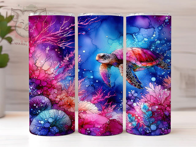 Sea Turtle 20oz Tumbler Png, Straight & Tapered Tumbler Png, Hibiscus Sea Turtle Tumbler Png, Digital Download PNG Sublimation Lara' s Designs 
