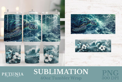 Sea Turtle 40oz Wrap | 40 oz Tumbler Wrap Sublimation Petunia Digital Design 