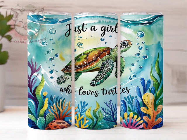 Sea Turtle Beach Lover Tumbler Wrap, Turtle Lover Tumbler Wrap, Just A Girl Tumbler, 20Oz Tumbler Sublimation, Ocean Tumbler Design, Turtle Print Tumbler PNG Sublimation Lara' s Designs 