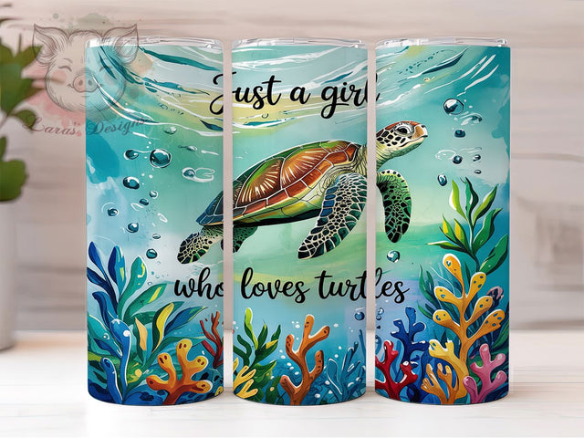 Sea Turtle Beach Lover Tumbler Wrap, Turtle Lover Tumbler Wrap, Just A Girl Tumbler, 20Oz Tumbler Sublimation, Ocean Tumbler Design, Turtle Print Tumbler PNG Sublimation Lara' s Designs 