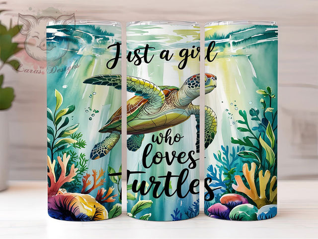 Sea Turtle Beach Lover Tumbler Wrap, Turtle Lover Tumbler Wrap, Just A Girl Tumbler, 20Oz Tumbler Sublimation, Ocean Tumbler Design, Turtle Print Tumbler PNG Sublimation Lara' s Designs 