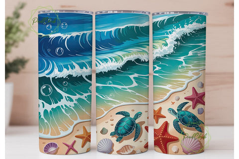 Sea Turtle Beach Ocean 20oz Tumbler Wrap Sublimation PixelChick 