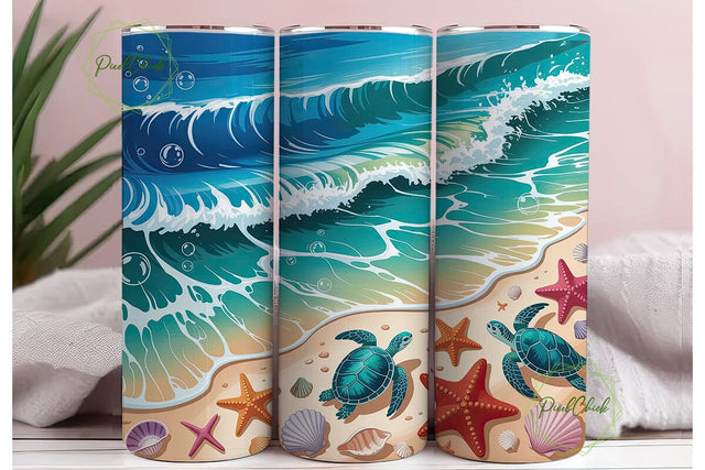 Sea Turtle Beach Ocean 20oz Tumbler Wrap Sublimation PixelChick 