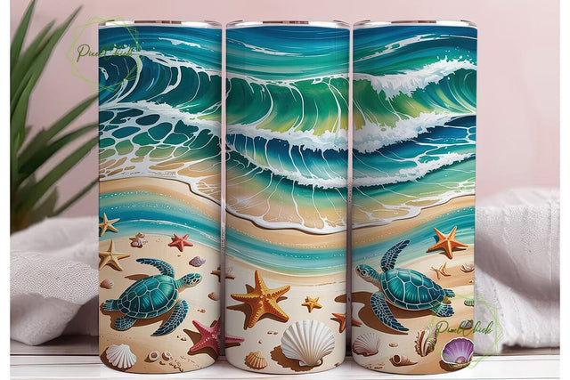 Sea Turtle Beach Ocean 20oz Tumbler Wrap Sublimation PixelChick 
