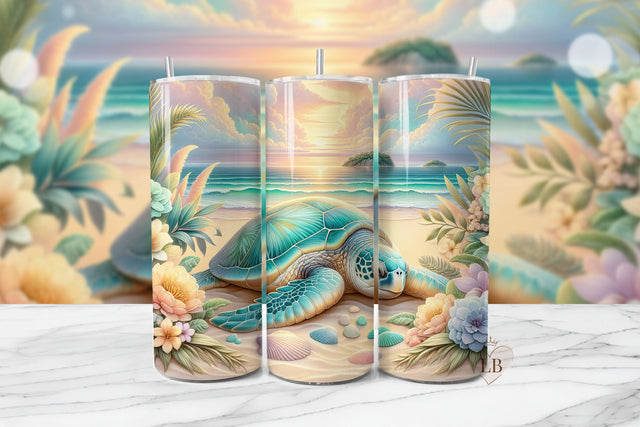 Sea Turtle Beach Sunset Tumbler Wrap Sublimation BijouBay 