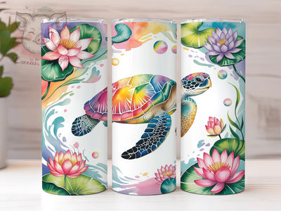 Sea Turtle Coquette Charm 20oz Tumbler, Coquette Style, Lotus Flower, Ocean Elegance, Whimsical Charm, 20oz Tumbler Wrap, Sublimation PNG Sublimation Lara' s Designs 