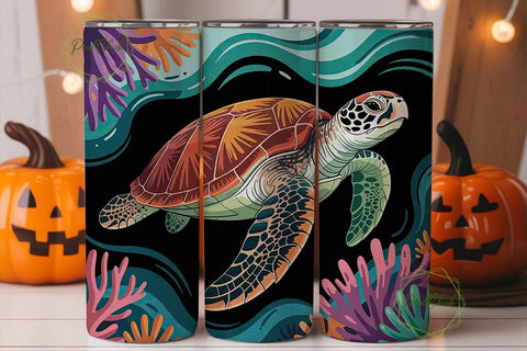 Sea Turtle & Coral Reef 20oz Tumbler Sublimation PixelChick 