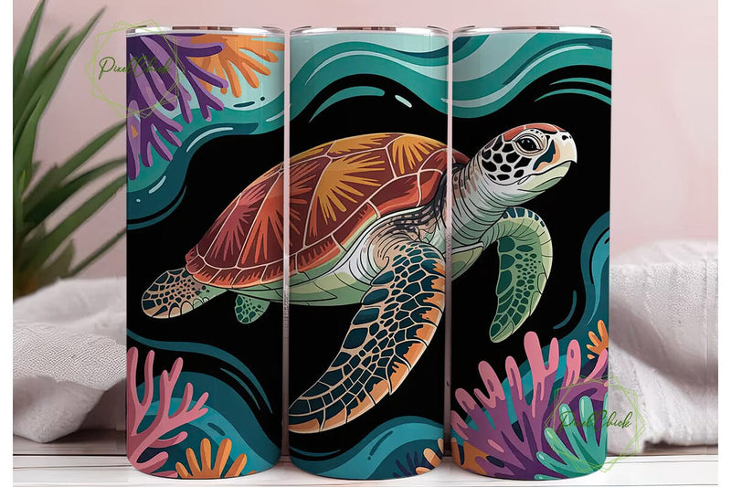 Sea Turtle & Coral Reef 20oz Tumbler Sublimation PixelChick 
