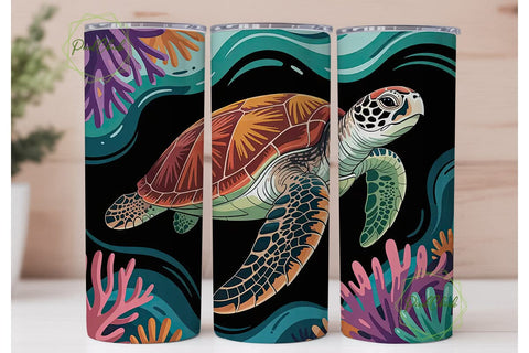 Sea Turtle & Coral Reef 20oz Tumbler Sublimation PixelChick 