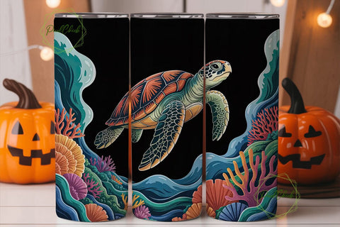 Sea Turtle & Coral Reef 20oz Tumbler Sublimation PixelChick 