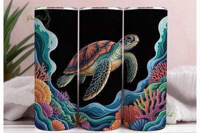 Sea Turtle & Coral Reef 20oz Tumbler Sublimation PixelChick 