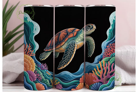 Sea Turtle & Coral Reef 20oz Tumbler Sublimation PixelChick 