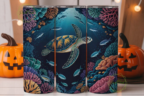 Sea Turtle Coral Reef 20oz Tumbler Wrap Sublimation PixelChick 