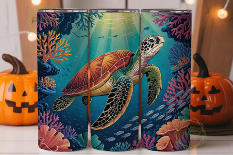 Sea Turtle Coral Reef 20oz Tumbler Wrap Sublimation PixelChick 