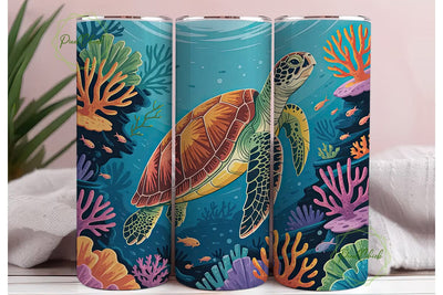 Sea Turtle Coral Reef 20oz Tumbler Wrap Sublimation PixelChick 