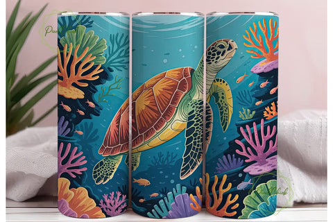 Sea Turtle Coral Reef 20oz Tumbler Wrap Sublimation PixelChick 