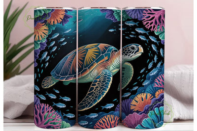 Sea Turtle Coral Reef 20oz Tumbler Wrap Sublimation PixelChick 