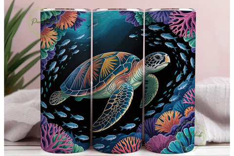 Sea Turtle Coral Reef 20oz Tumbler Wrap Sublimation PixelChick 