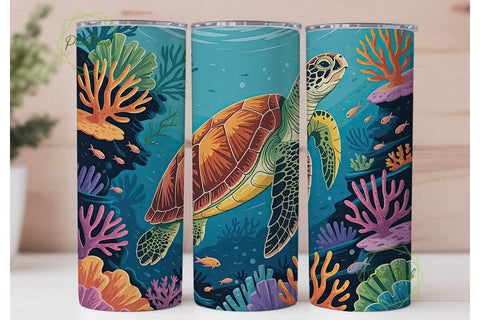 Sea Turtle Coral Reef 20oz Tumbler Wrap Sublimation PixelChick 