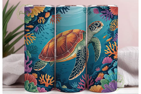 Sea Turtle Coral Reef 20oz Tumbler Wrap Sublimation PixelChick 