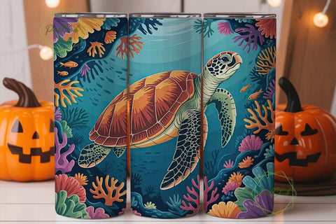 Sea Turtle Coral Reef 20oz Tumbler Wrap Sublimation PixelChick 