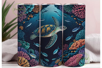 Sea Turtle Coral Reef 20oz Tumbler Wrap Sublimation PixelChick 