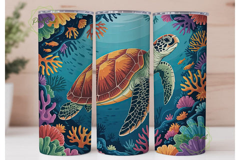 Sea Turtle Coral Reef 20oz Tumbler Wrap Sublimation PixelChick 
