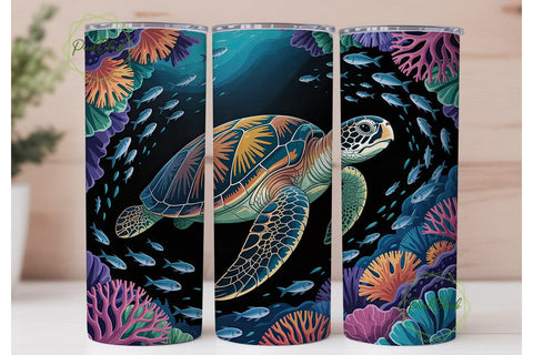 Sea Turtle Coral Reef 20oz Tumbler Wrap Sublimation PixelChick 
