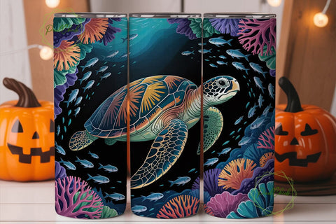 Sea Turtle Coral Reef 20oz Tumbler Wrap Sublimation PixelChick 