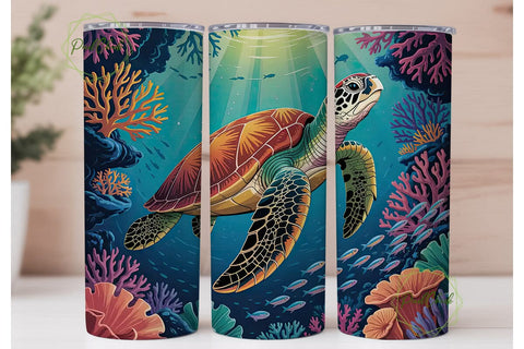 Sea Turtle Coral Reef 20oz Tumbler Wrap Sublimation PixelChick 