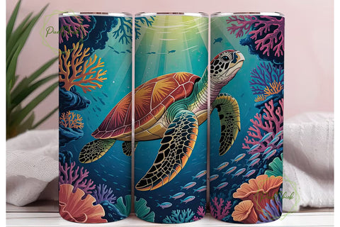 Sea Turtle Coral Reef 20oz Tumbler Wrap Sublimation PixelChick 