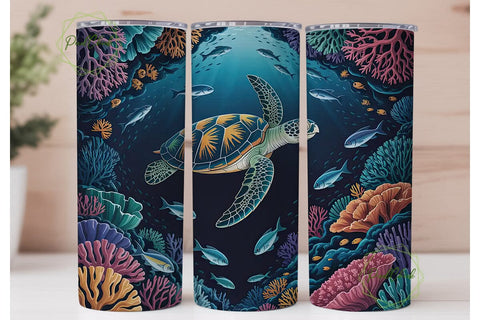 Sea Turtle Coral Reef 20oz Tumbler Wrap Sublimation PixelChick 