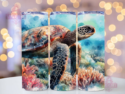 Sea Turtle Coral Reef Tumbler Wrap, Sea Turtle Watercolor 20oz Skinny Tumbler Sublimation Design Templates, Digital Download Straight Tumbler Wrap PNG, Nature Animal Tumbler Sublimation SvggirlplusArt 