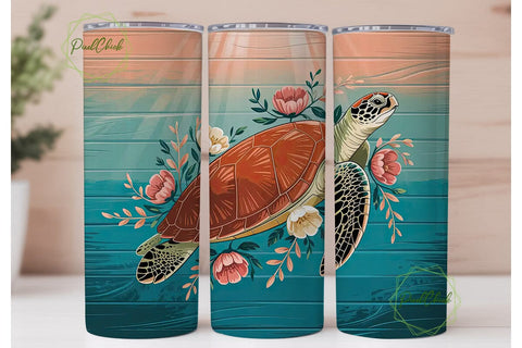 Sea Turtle Floral 20oz Tumbler Wrap Sublimation PixelChick 