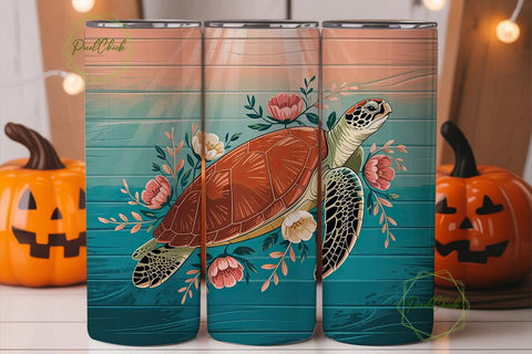 Sea Turtle Floral 20oz Tumbler Wrap Sublimation PixelChick 