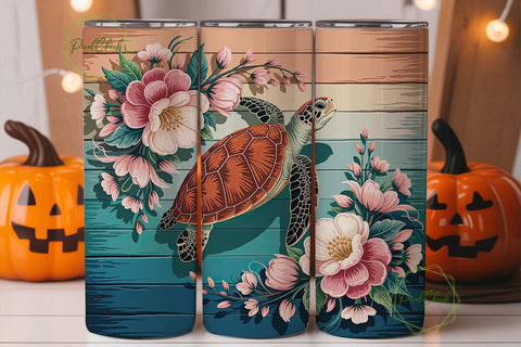 Sea Turtle Floral 20oz Tumbler Wrap Sublimation PixelChick 