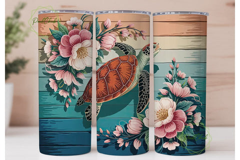 Sea Turtle Floral 20oz Tumbler Wrap Sublimation PixelChick 