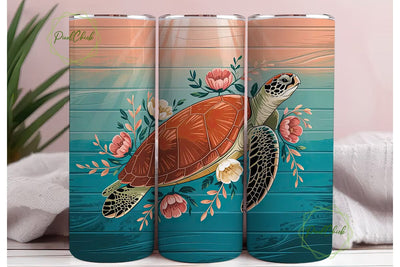 Sea Turtle Floral 20oz Tumbler Wrap Sublimation PixelChick 