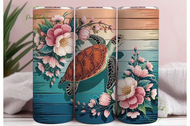 Sea Turtle Floral 20oz Tumbler Wrap Sublimation PixelChick 
